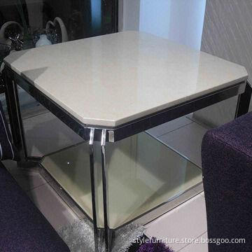 Corner table, marble top and stainless metal frame